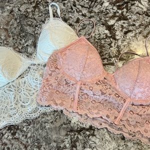 2 Large Bozzolo Lace Crop Top Sexy Lace Pink Ivory Spring Summer Teens Under Shi